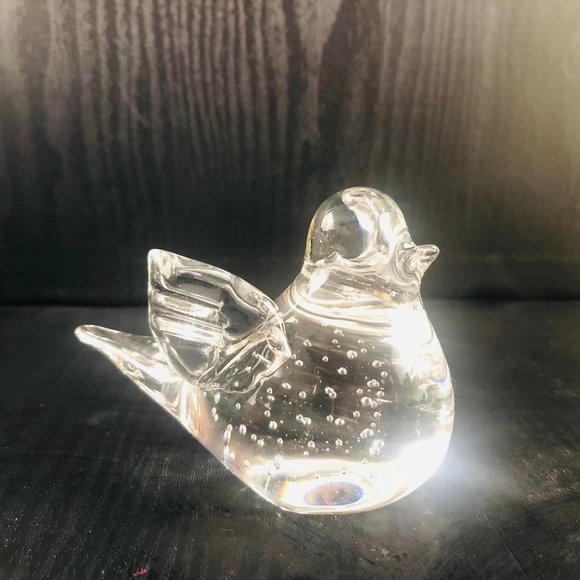 Clear Blown Glass Bird with Bubbles Paper Weight Vintage Art Handmade - Picture 2 of 4